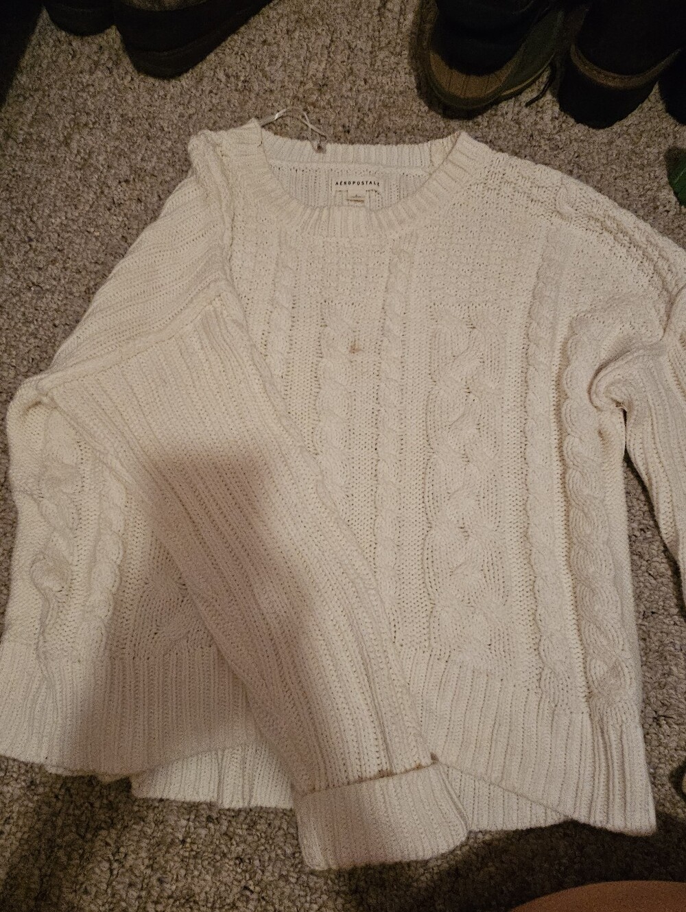 Aeropostale Cream Cable-Knit Crewneck Sweater